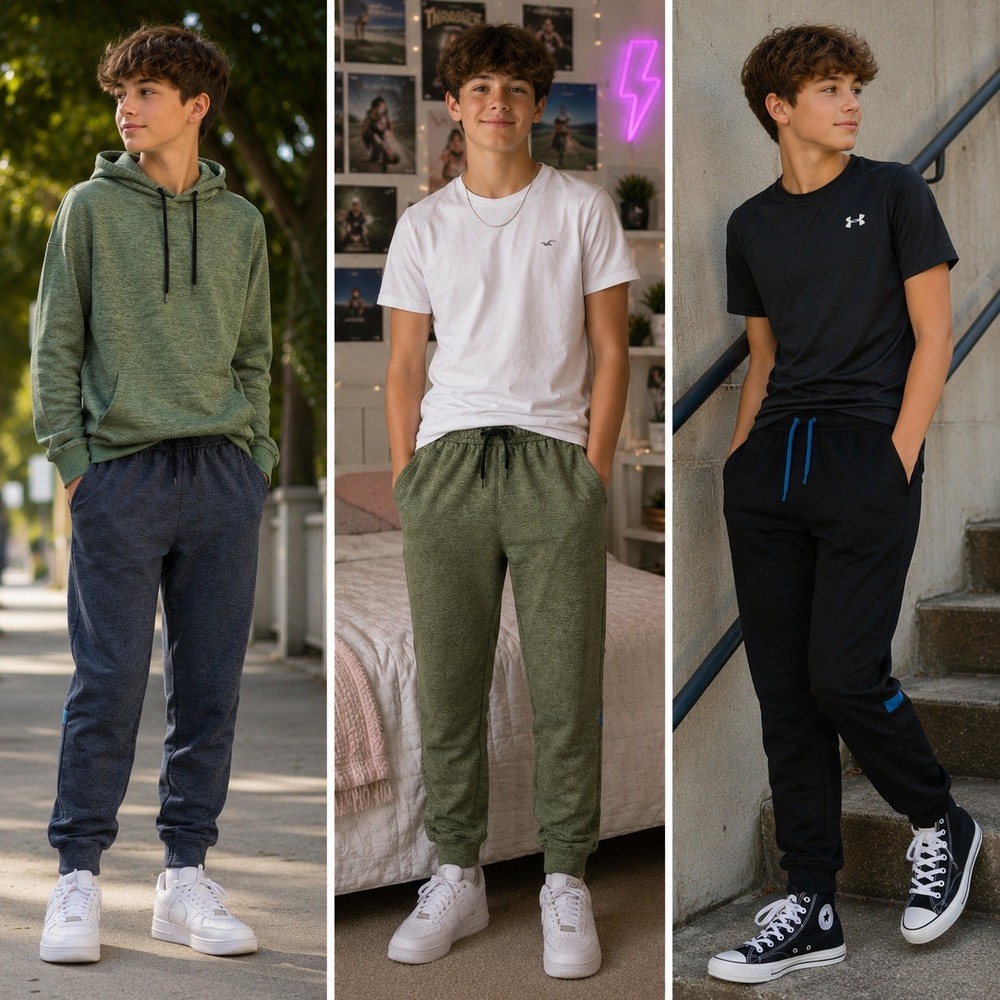DriWorks Kids Athletic Jogger Pants Green Gray Utility Pocket Drawstring Boys 18